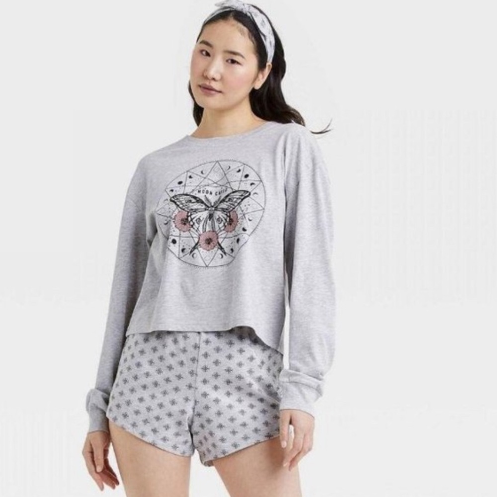 NWT Weekend Soul 3-pc Moon Child Butterfly Long Sleeve and Shorts Pajama Set
